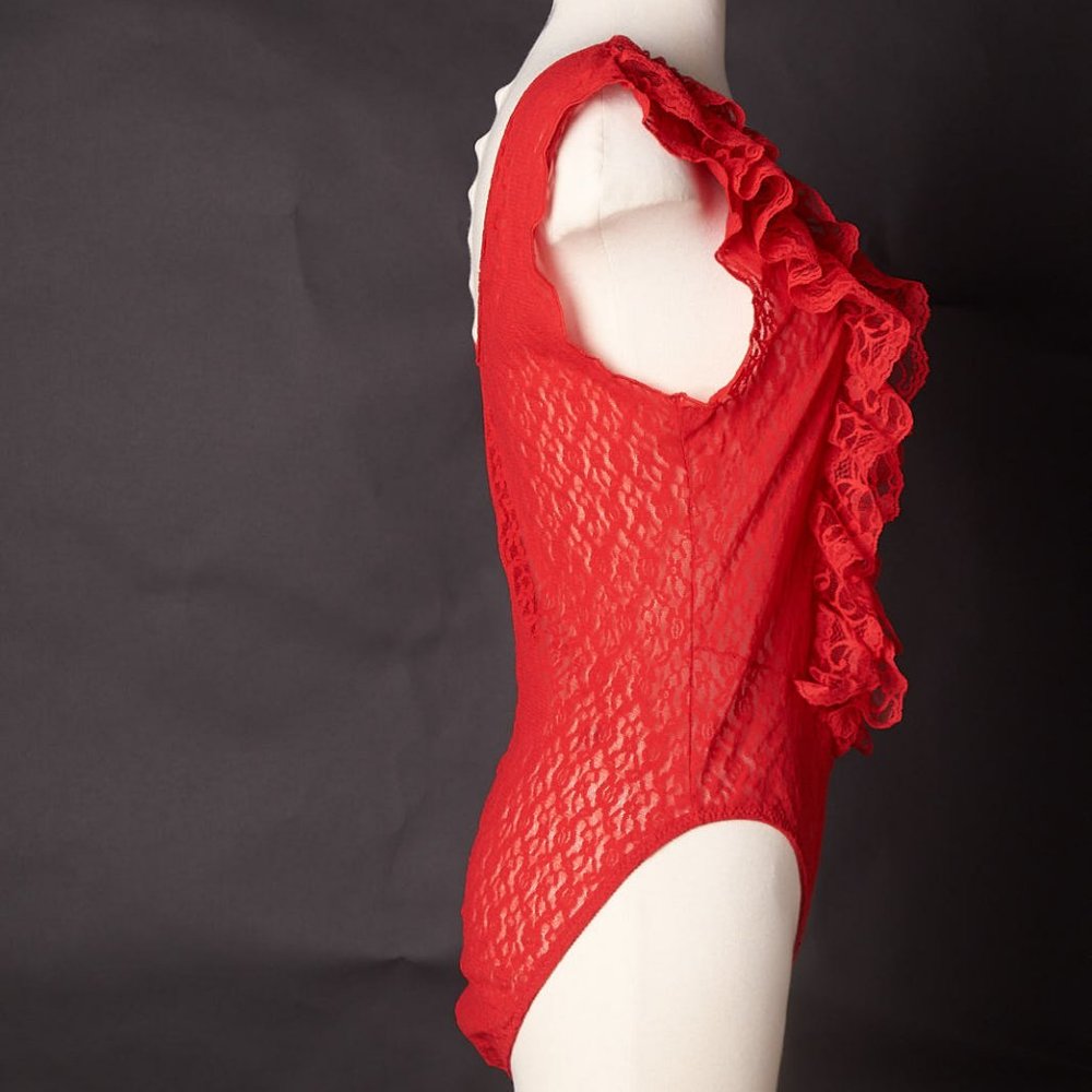 Vintage 1980s Red See Though Lace Stretch Body Suit